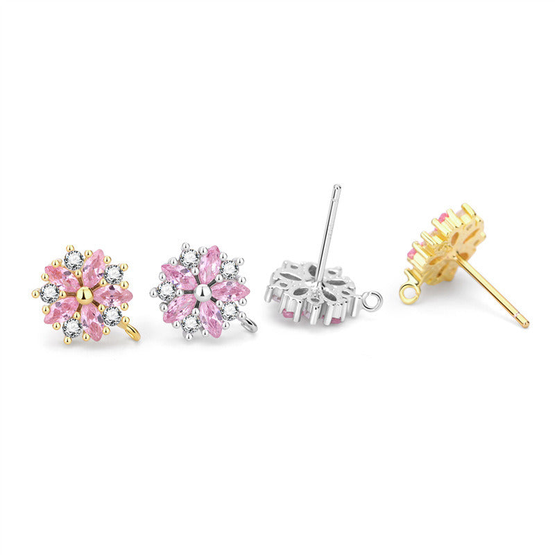 Sweet CZ Flower Heart Snowflake Geometry 925 Sterling Silver DIY Stud Earring  Bail