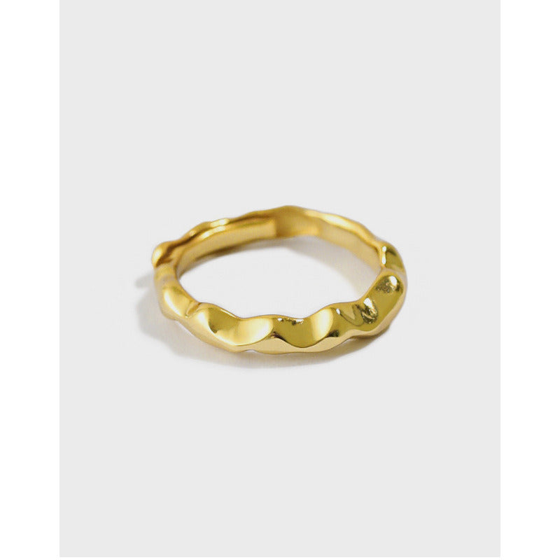 Simple New Irregular Wave 925 Sterling Silver Adjustable Ring