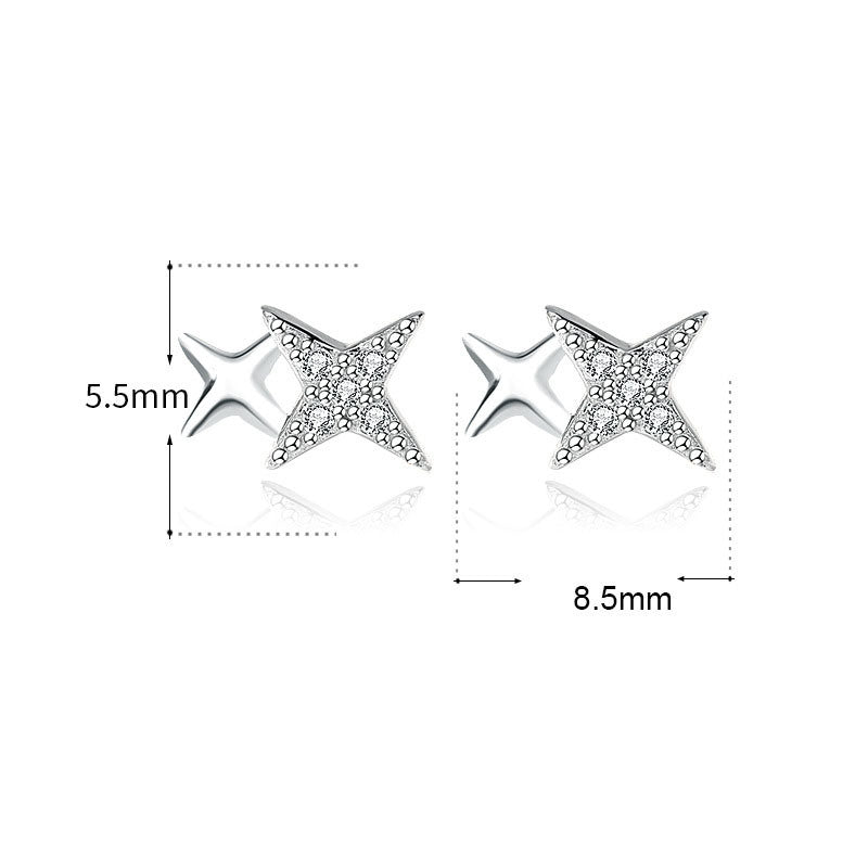 Sweet CZ Mini Quadrangular Star 925 Sterling Silver Stud Earrings