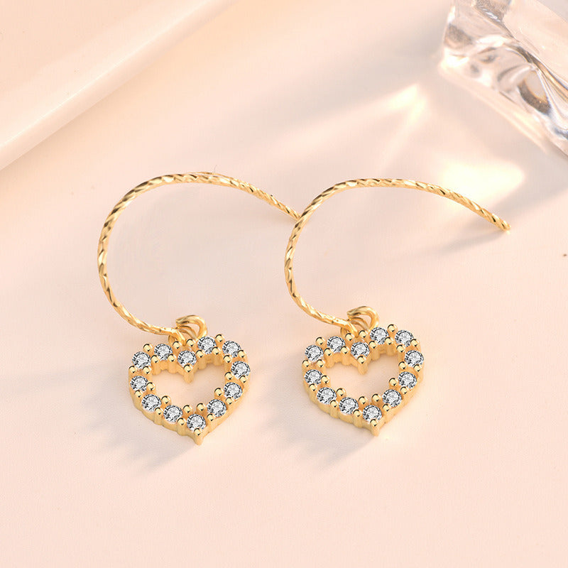 Girl CZ Hollow Heart Hot 925 Sterling Silver Dangling Earrings