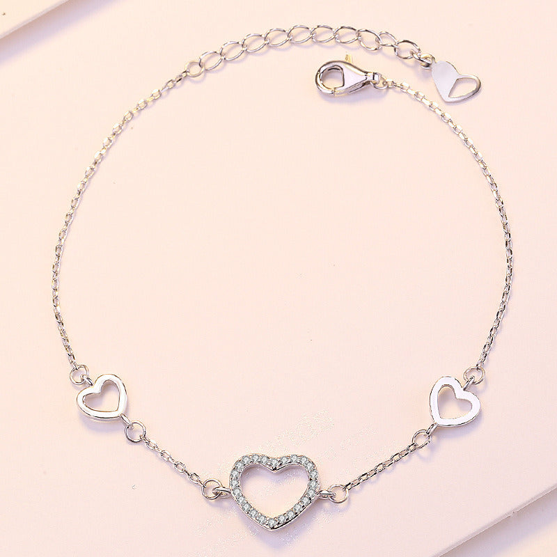 Girl CZ Hollow Heart 925 Sterling Silver Bracelet