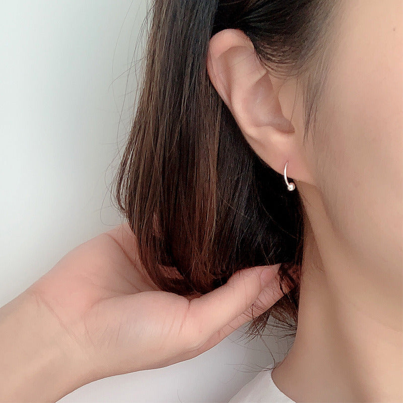 Simple Mini Bead Small Circle 925 Sterling Silver Hoop Earrings