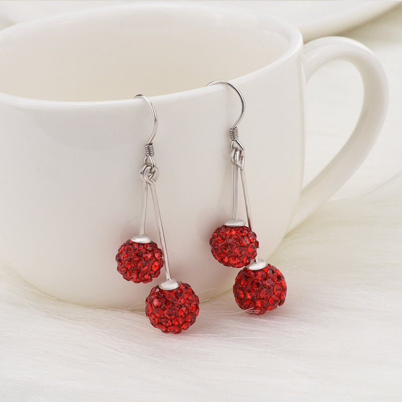 Women Double CZ Round Balls 925 Sterling Silver Dangling Earrings
