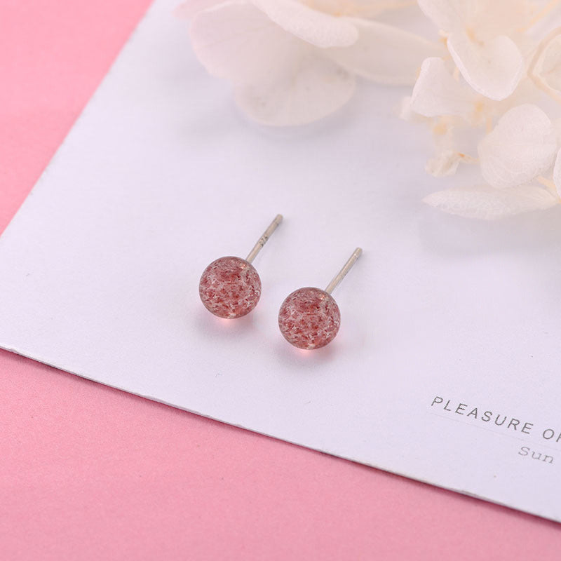 Cute Mini Pink Round Created Strawberry Quartz 925 Sterling Silver Stud Earrings