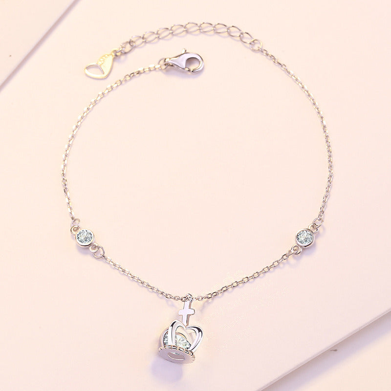 Girl CZ Princess Crown 925 Sterling Silver Bracelet