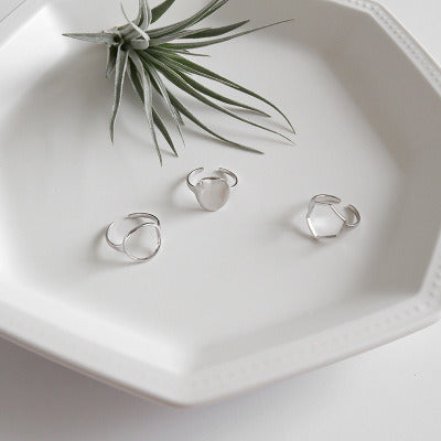 Simple Geometry Hollow Circle Hexagon 925 Sterling Silver Adjustable Ring