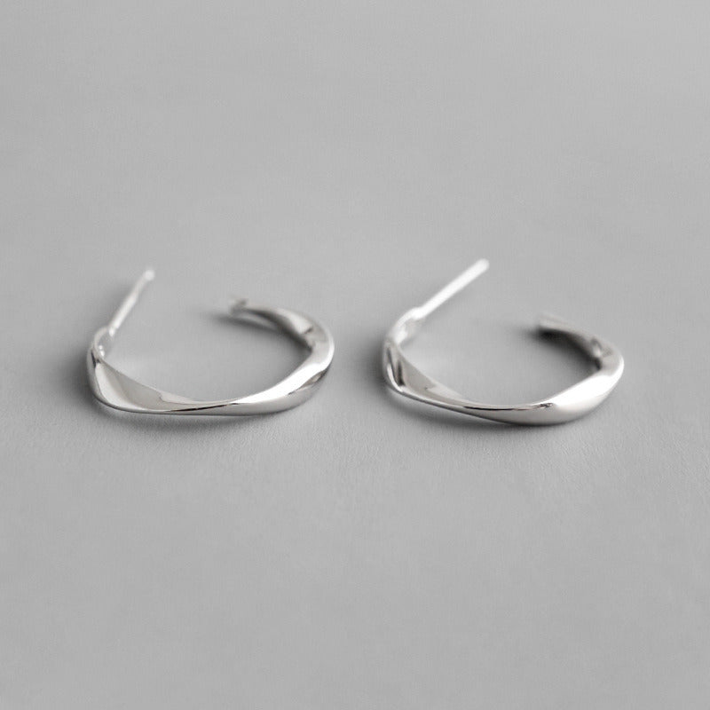 Simple Mobius Twisted 925 Sterling Silver Hoop Earrings