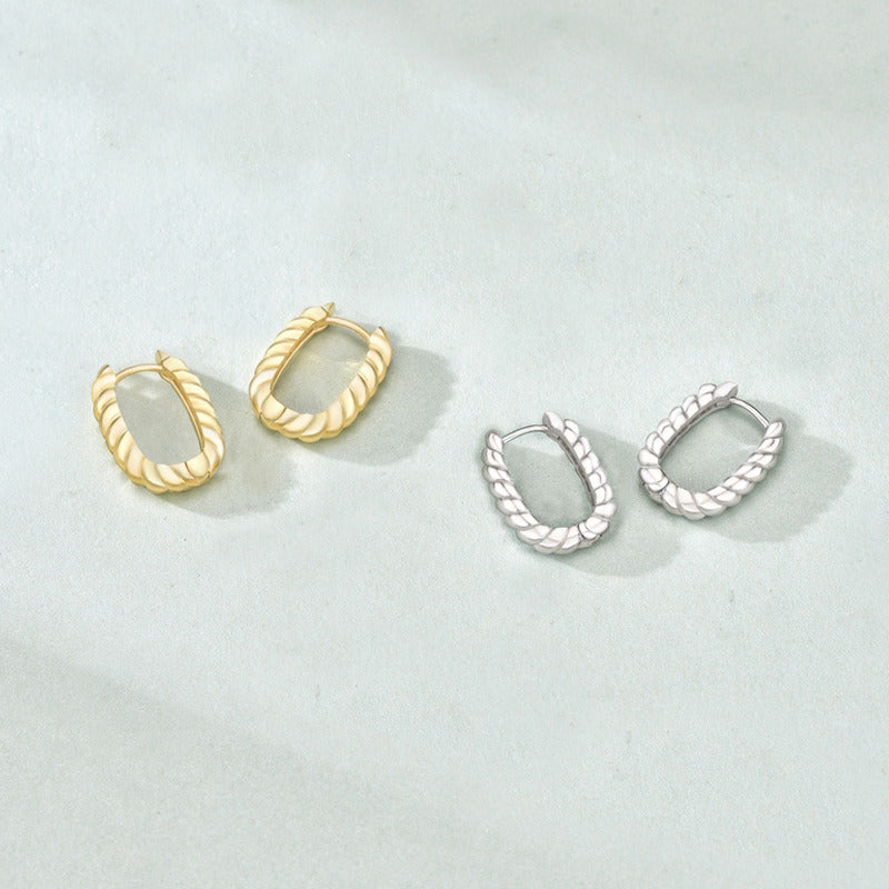 Fashion Twisted U Shape 925 Sterling Silver Hoop Earrings