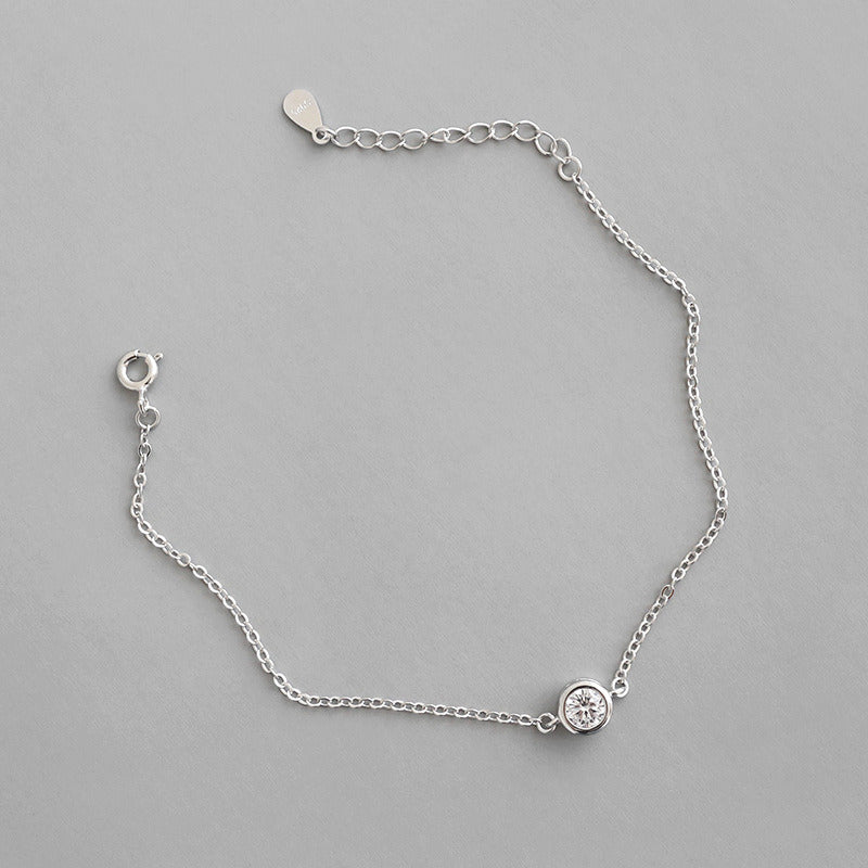 Holiday Simple Round CZ Hollow Chain 925 Sterling Silver Bracelet