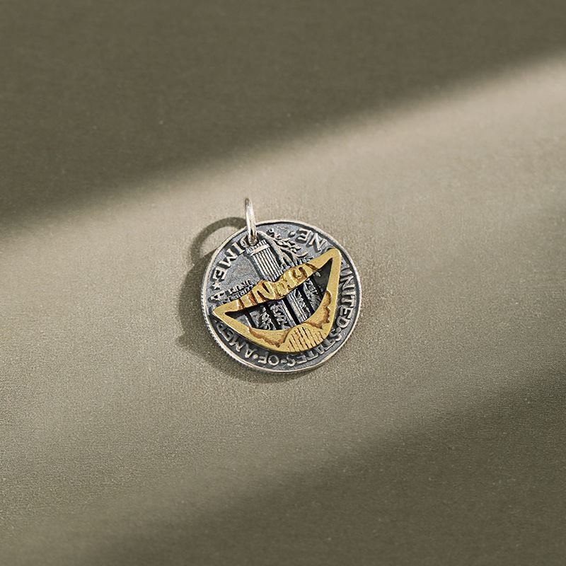 Vintage Lip Portrait Coin 925 Sterling Silver Pendant
