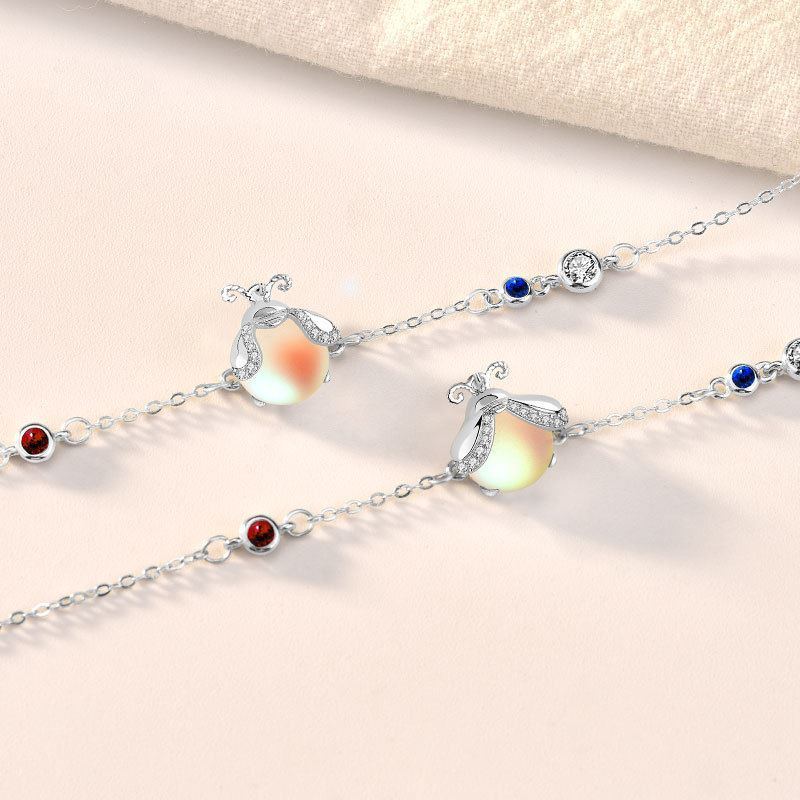Beautiful CZ Natural Moonstone Glowworm 925 Sterling Silver Bracelet