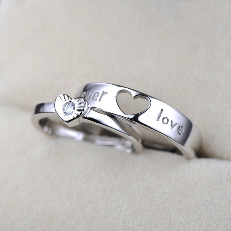Wedding Love You Forever Heart 925 Sterling Silver Adjustable Promise Ring