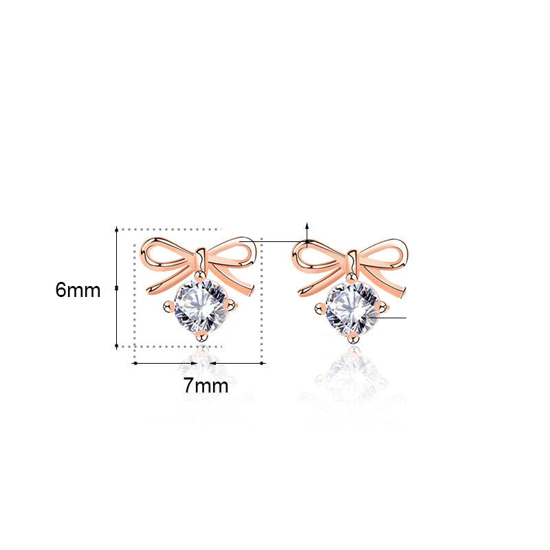 Girl Cute Mini CZ Bow-Knot 925 Sterling Silver Stud Earrings