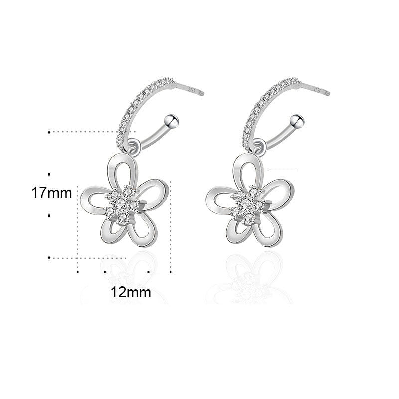 Beautiful Hollow CZ Flowers 925 Sterling Silver Dangling Earrings