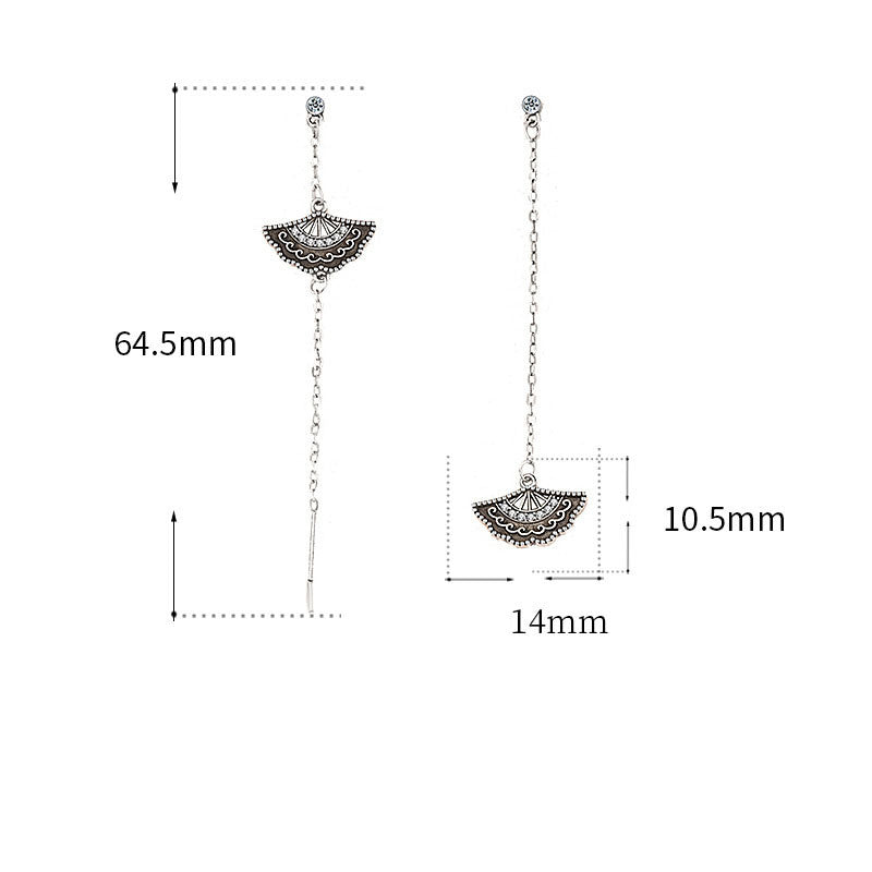 Asymmetry Vintage CZ Fans 925 Sterling Silver Dangling Earrings