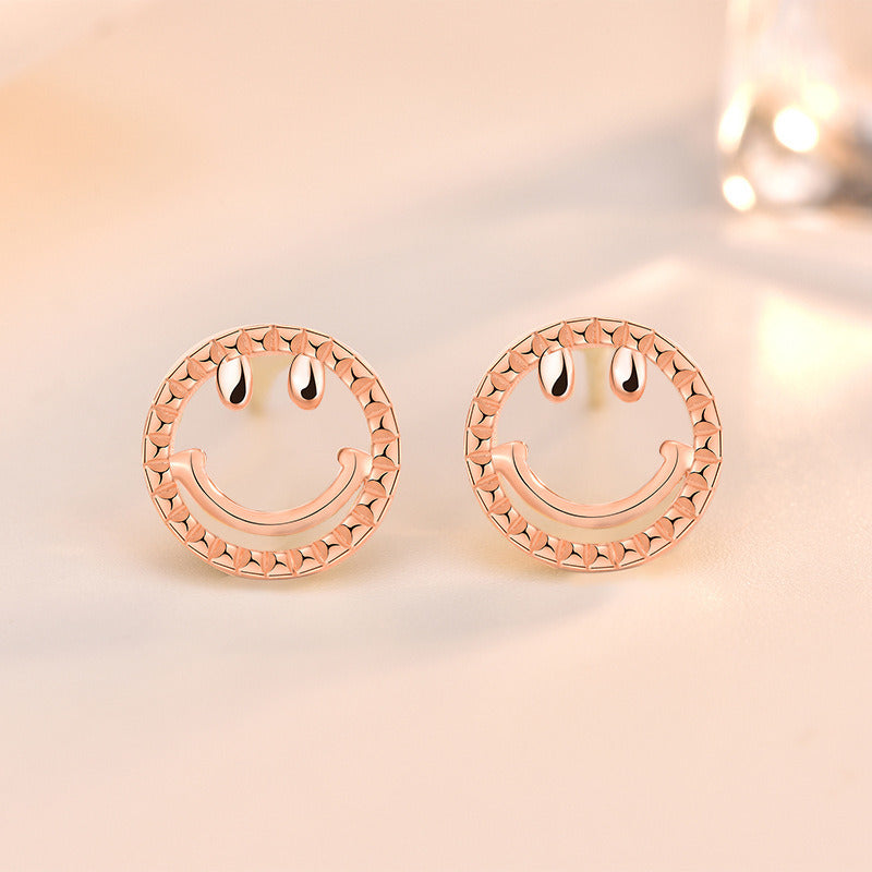 Cute Mini Smile Face 925 Sterling Silver Stud Earrings