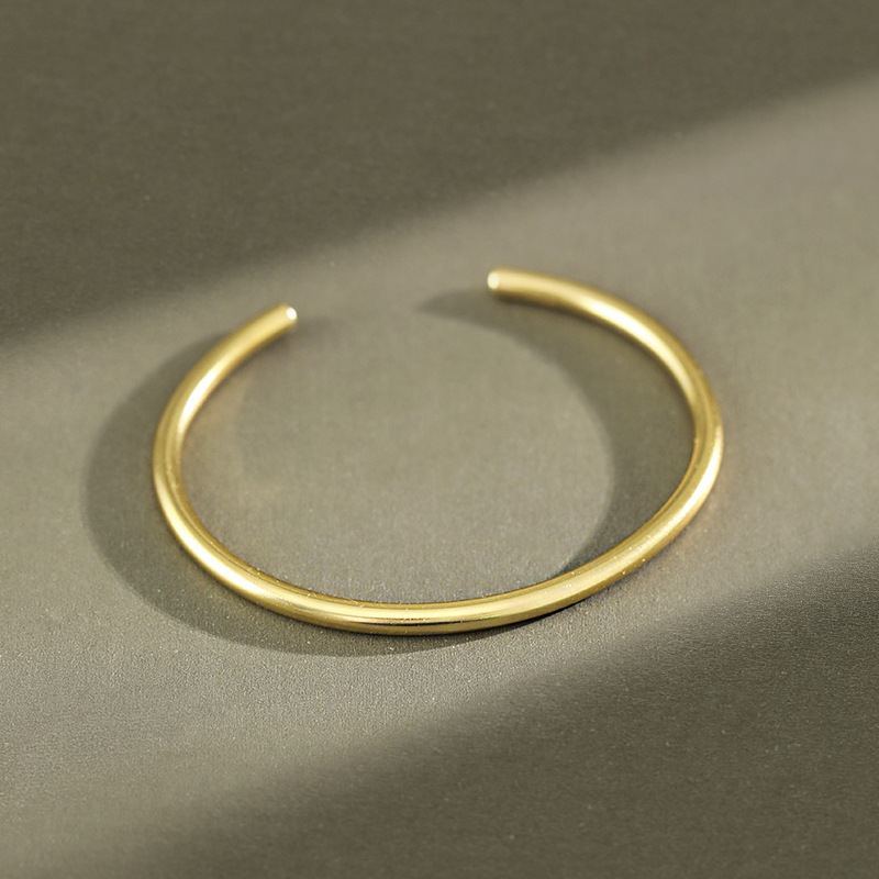 Simple Golden 925 Sterling Silver Open Bangle