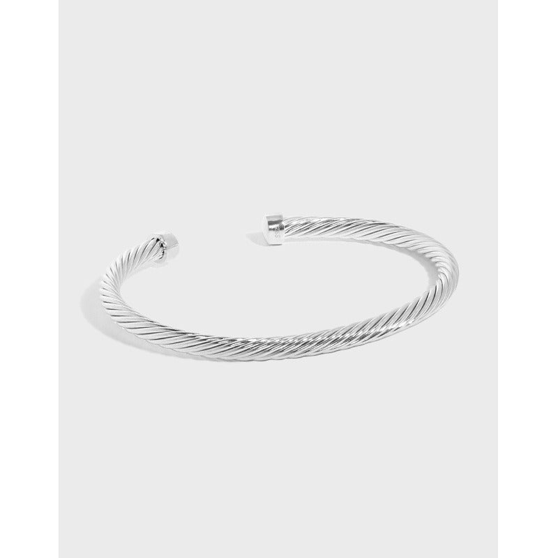 Minimalist Twisted 925 Sterling Silver Open Bangle