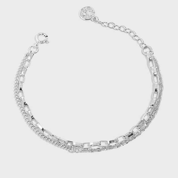 Fashion Double Layer Babysbreath Hollow Chain 925 Sterling Silver Bracelet