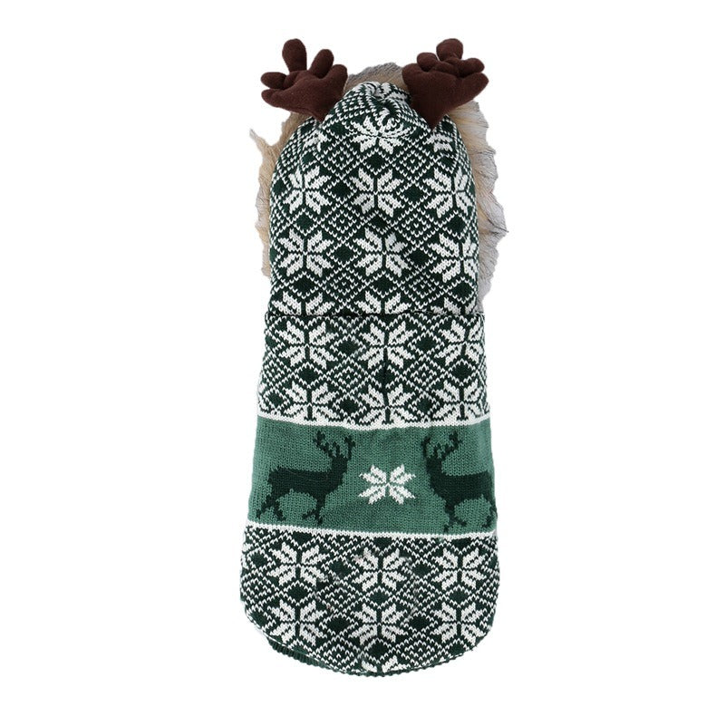 Pet Clothes Thickened Fur Collar Hat Christmas Antlers Snowflake Warm Pet Clothes