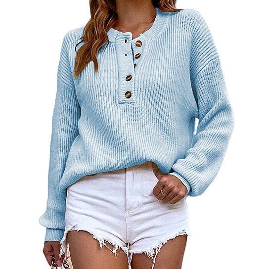 Women Half-Button Pullover Knitted Sweater