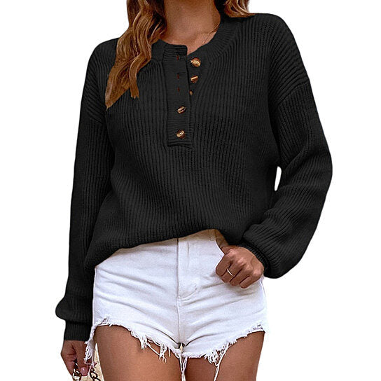 Women Half-Button Pullover Knitted Sweater
