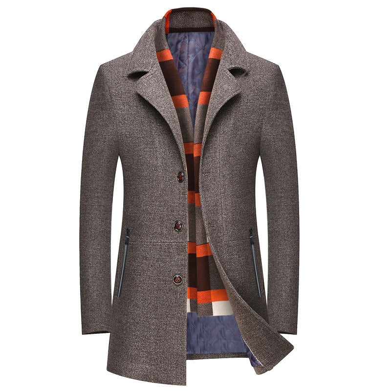 Men's Slim Fit Winter Warm Mid Long Woolen Coat Business Jacket