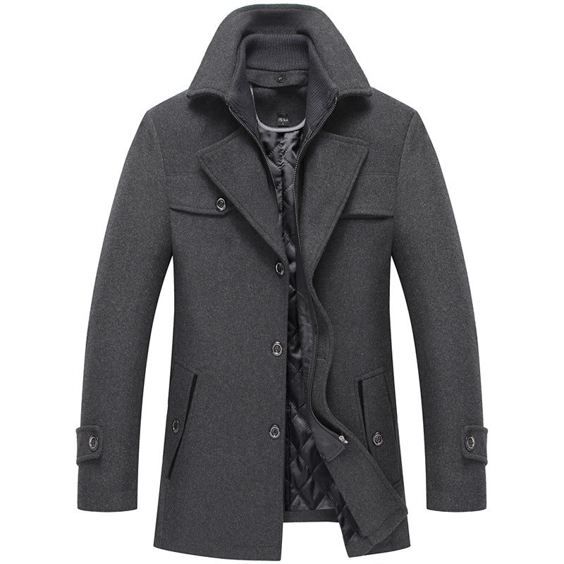 Men's Slim Fit Winter Warm Mid Long Wool Coat Outwear Jacket