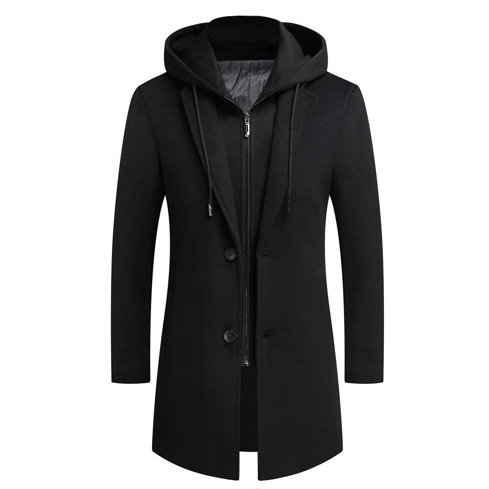 Men's Slim Fit Winter Warm Hooded Wool Coat Outwear Jacket