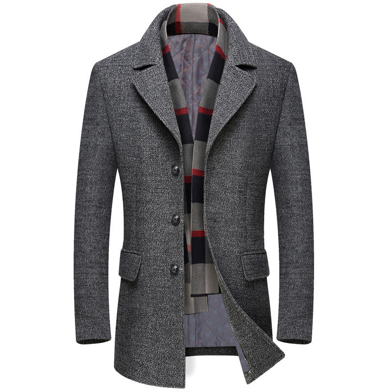 Men's Slim Fit Winter Warm Mid Long Woolen Coat Business Jacket