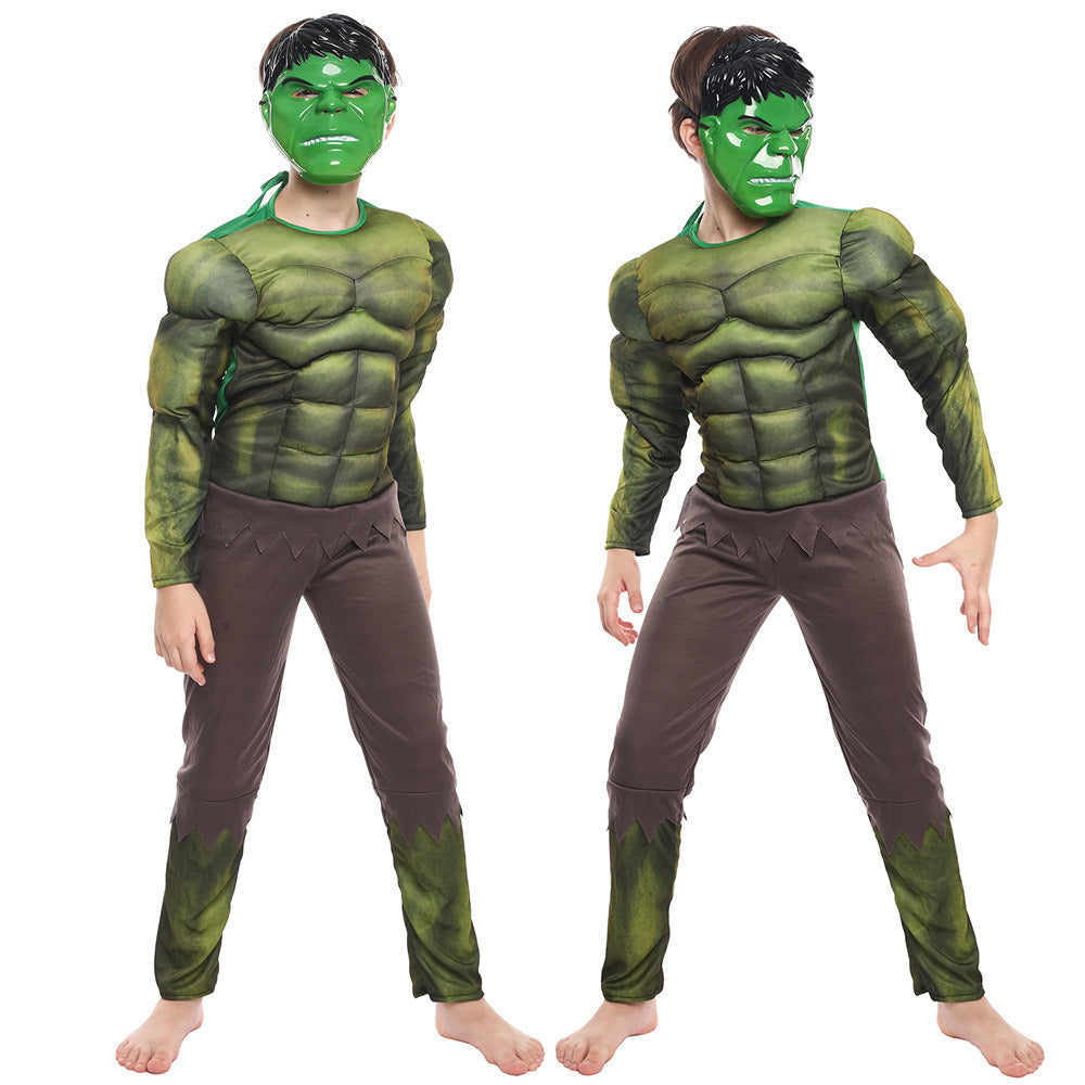 Kids Muscle Jumpsuit Halloween Prom Party Cosplay Costumes +Mask
