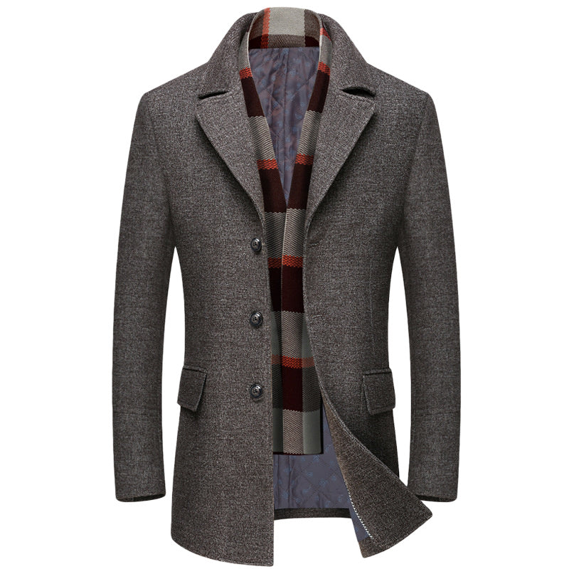 Men's Slim Fit Winter Warm Mid Long Woolen Coat Business Jacket