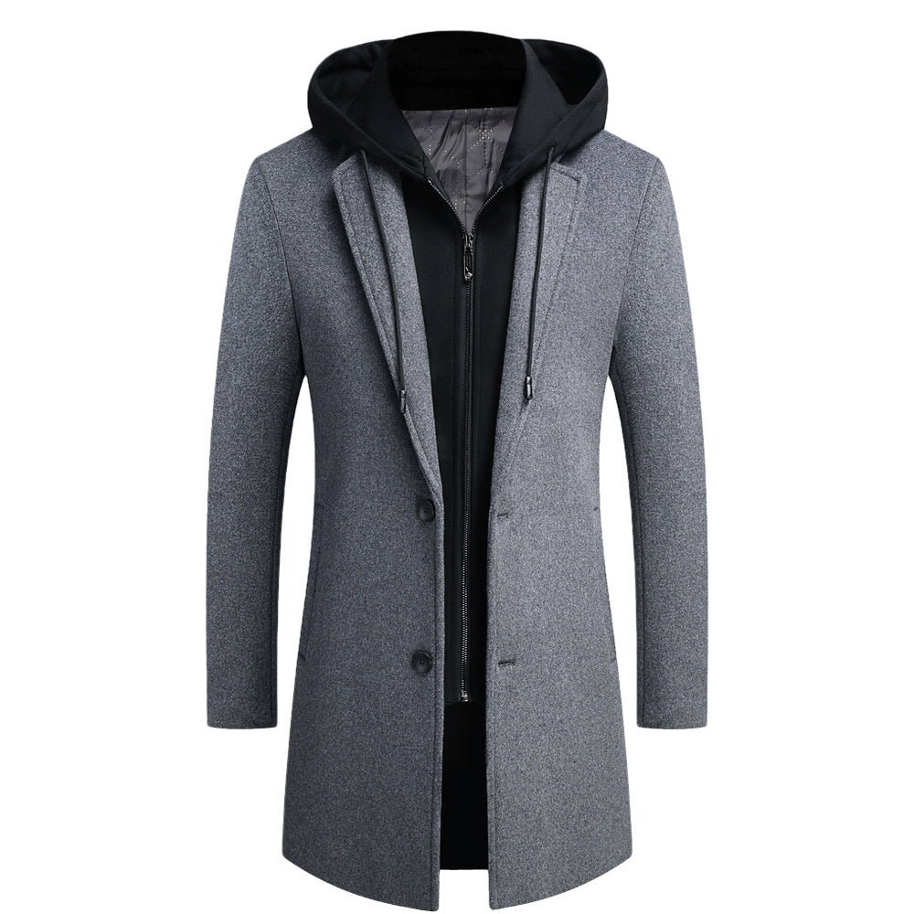 Men's Slim Fit Winter Warm Hooded Wool Coat Outwear Jacket