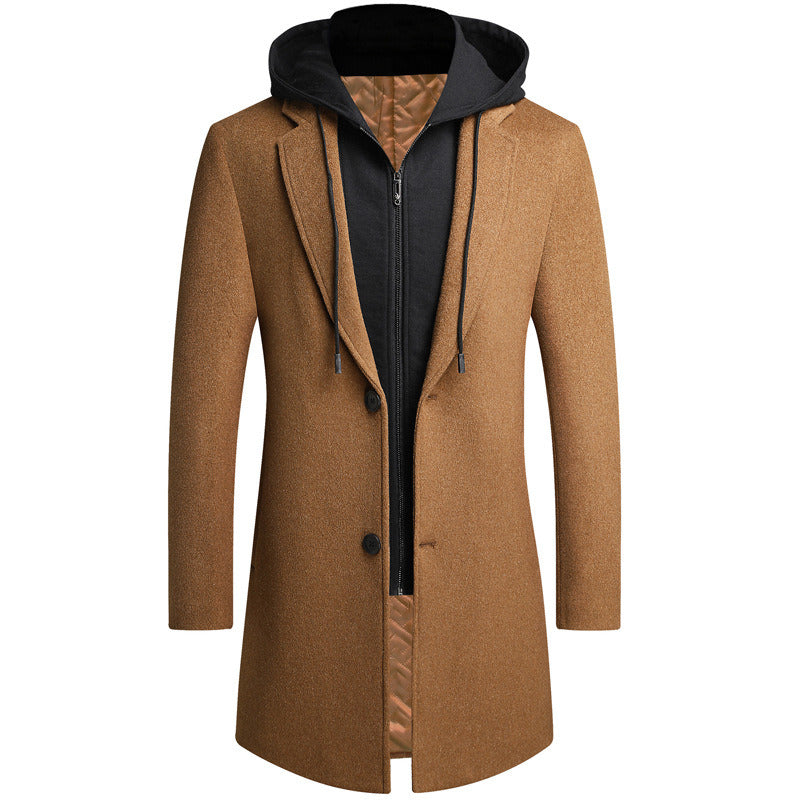 Men's Slim Fit Winter Warm Hooded Wool Coat Outwear Jacket