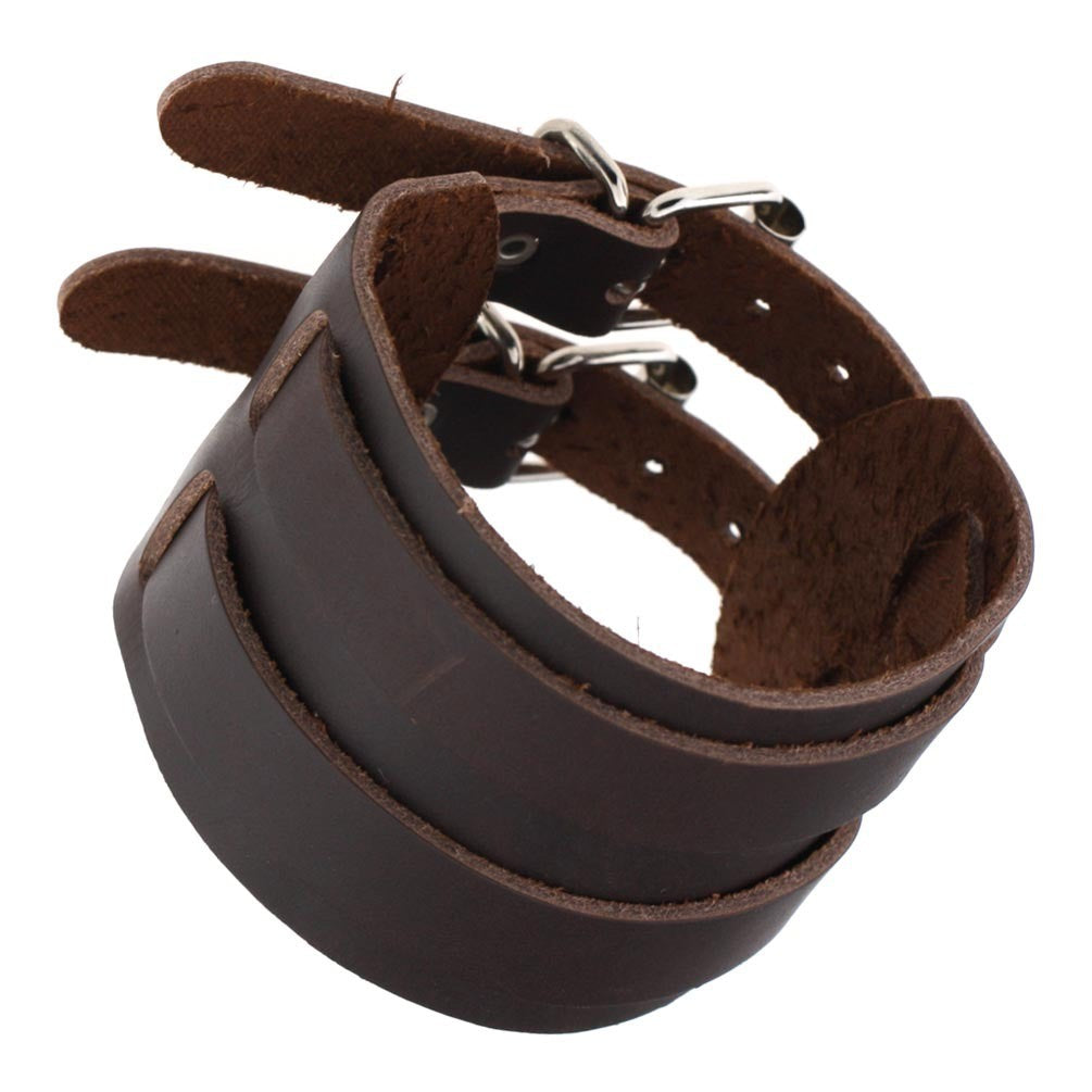 Punk Bracelet Vintage Leather Bracelet Wide Cowhide Double Buckle Men's and Women's Bracelet