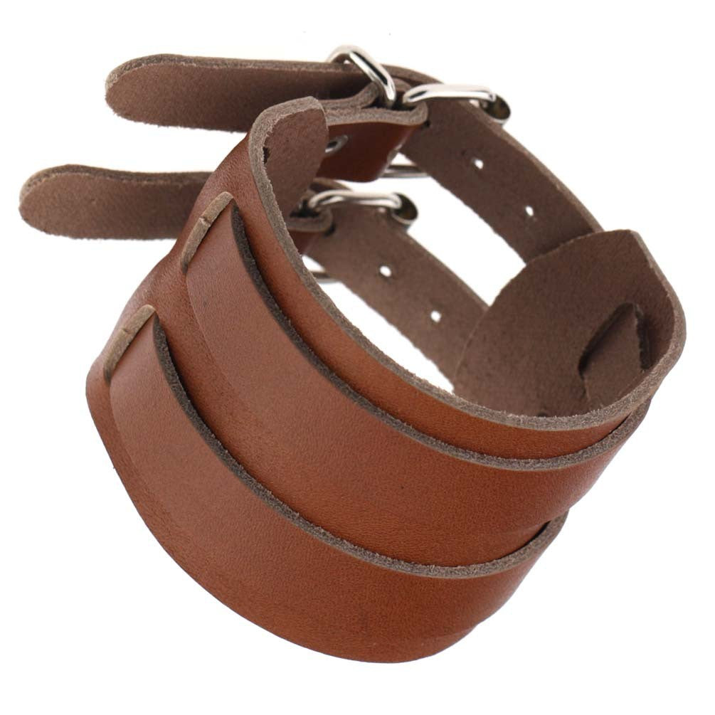 Punk Bracelet Vintage Leather Bracelet Wide Cowhide Double Buckle Men's and Women's Bracelet