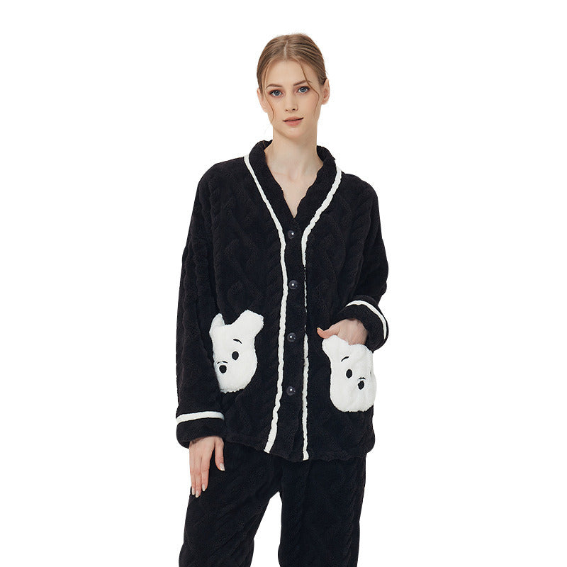 Women's Winter Coral Fleece Flannel Sweater Home Wear Pajama Sets Warm 2 Piece Pjs Set