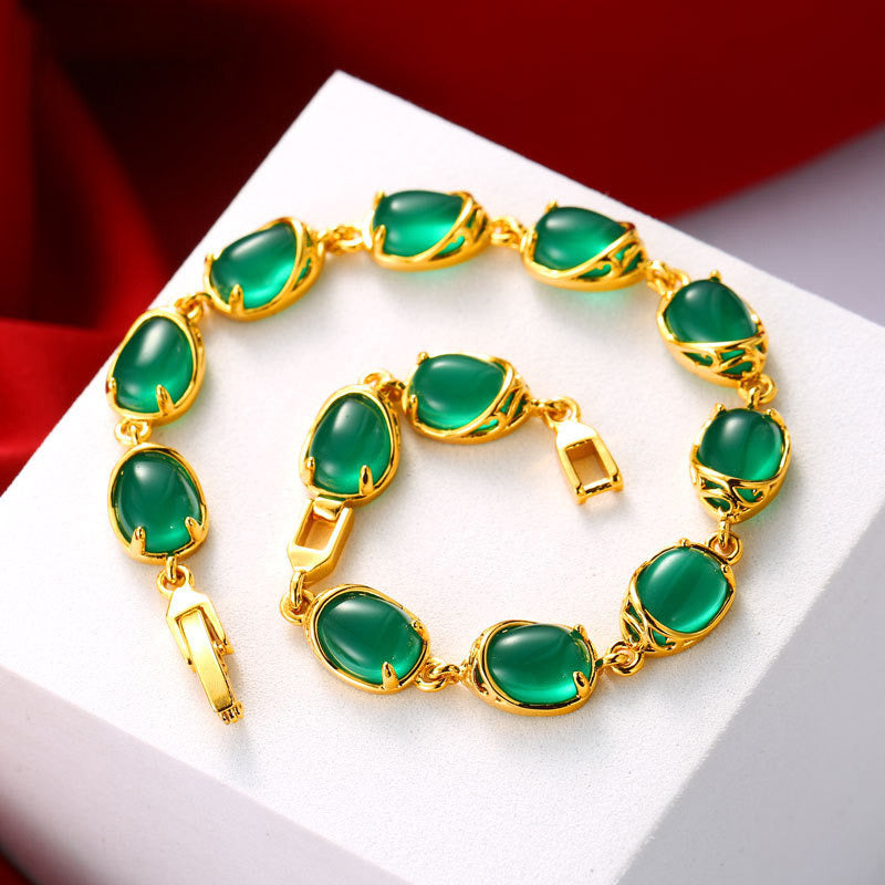 Artificial emerald temperament retro bracelet female plated 24K gold