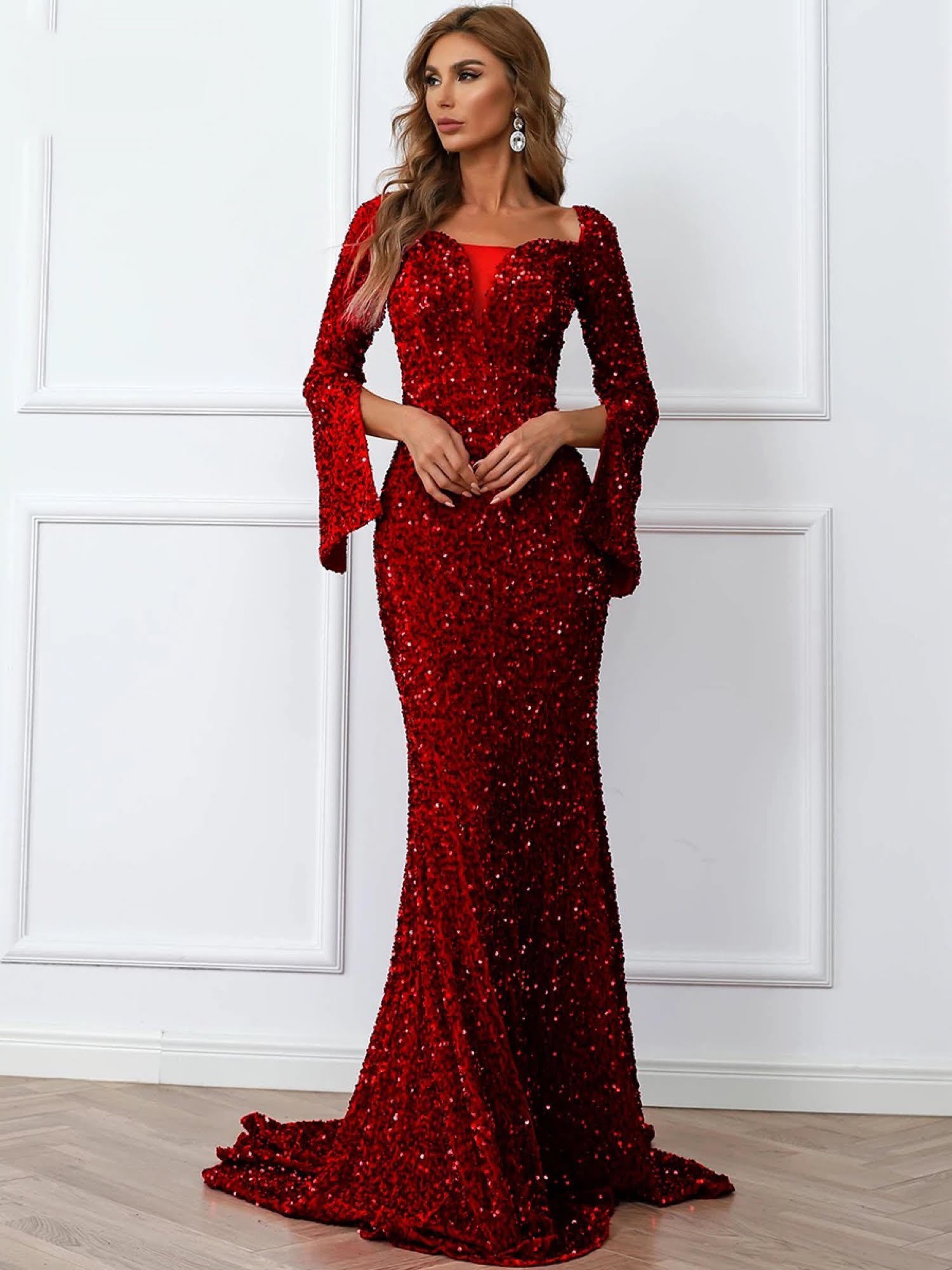 Sequin Bodice Split Sleeve and Back Tie