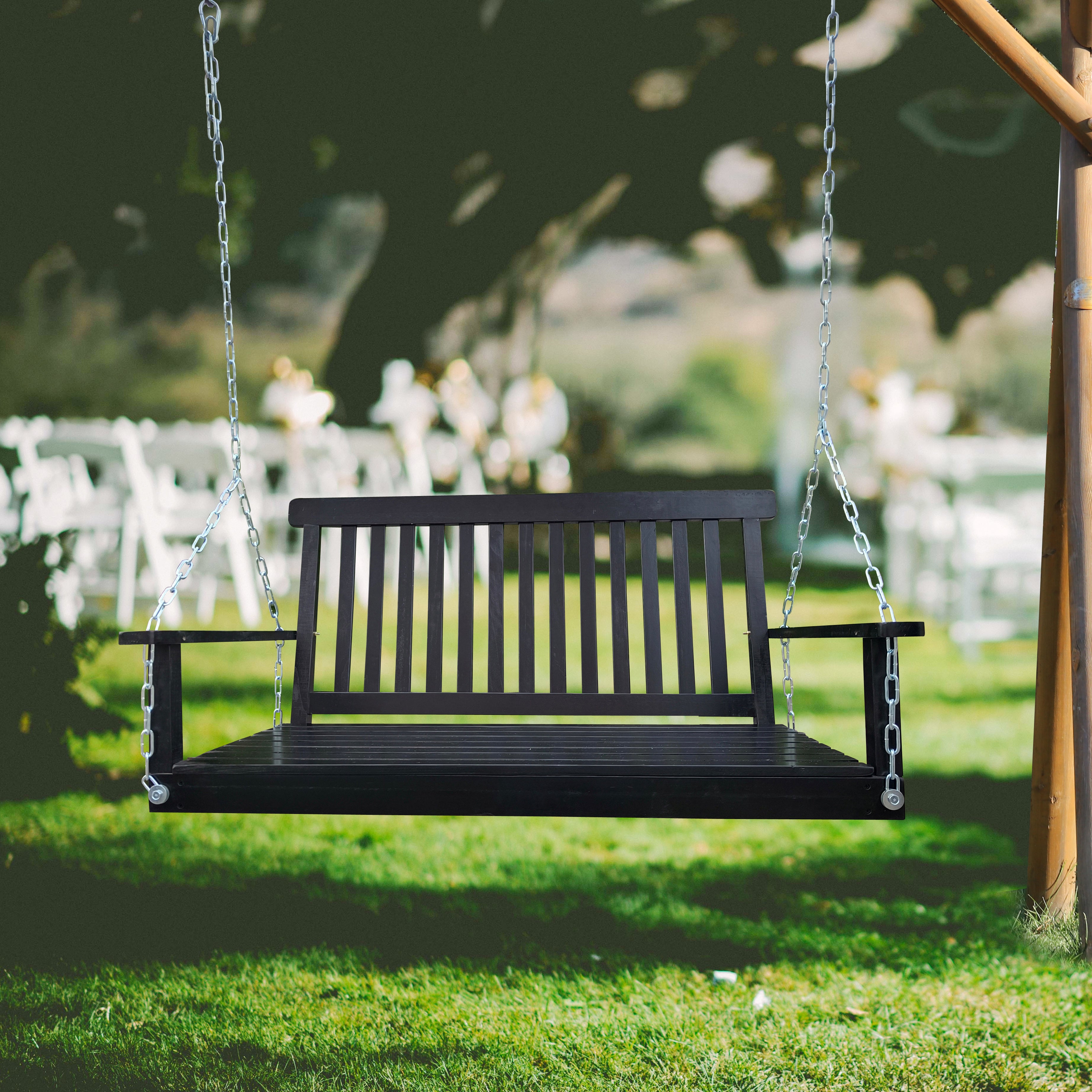 Front Porch Swing with Armrests;  Wood Bench Swing with Hanging Chains; for Outdoor Patio ; Garden Yard;  porch;  backyard;  or sunroom; Easy to Assemble