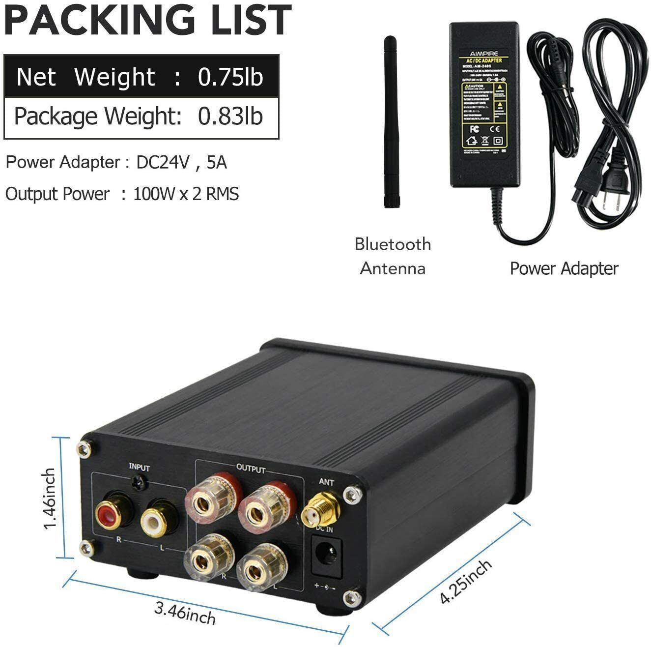 Bluetooth Mini Amplifier Audio Amp - Stereo Integrated 2 Channel