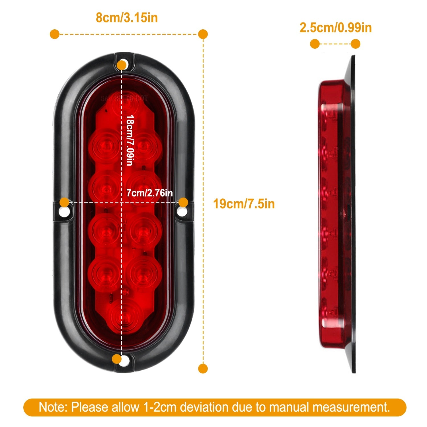 2Pcs Oval LED Brake Light 10LEDs Lamp Stop Turn Tail Light IP65 Waterproof