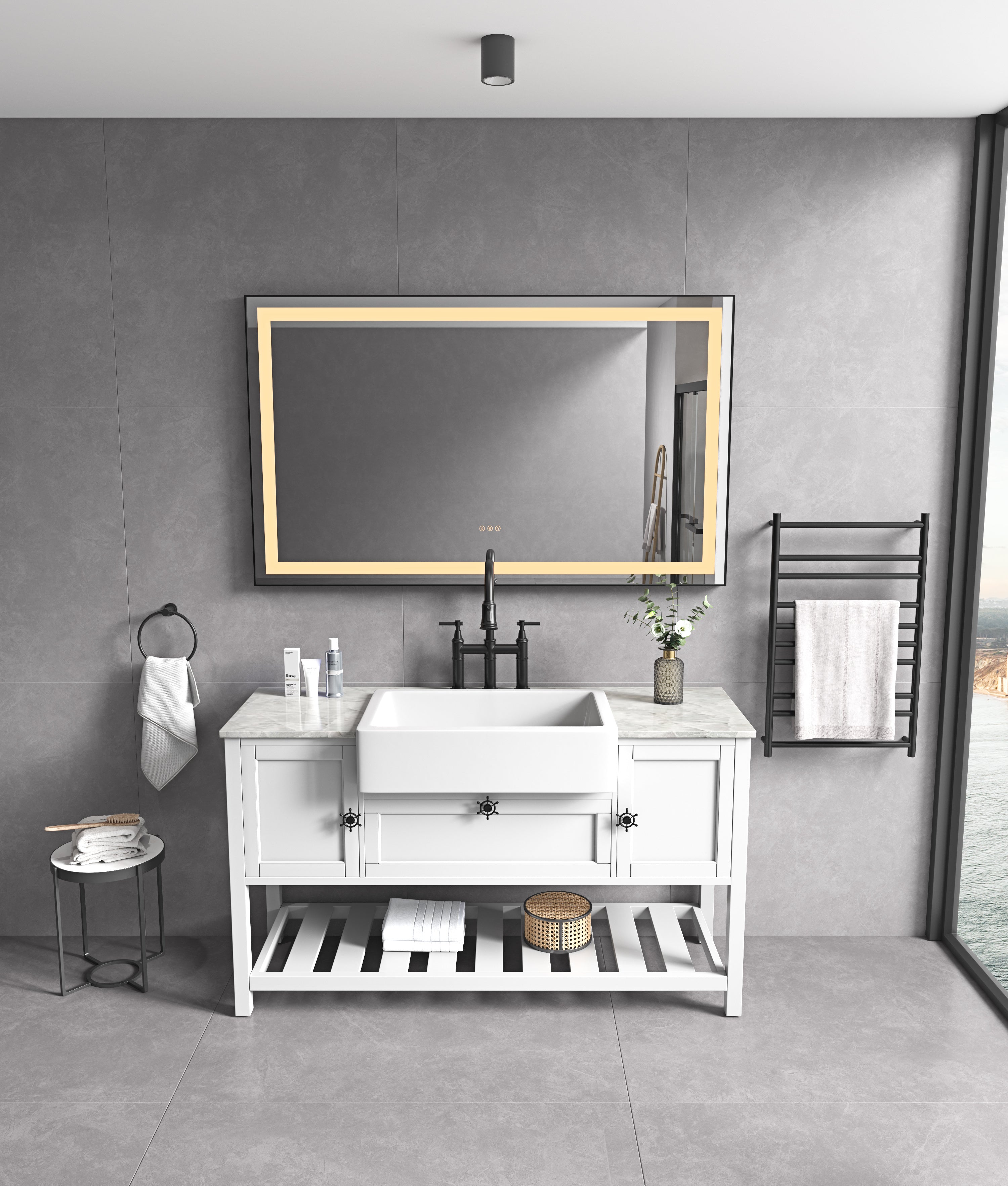 (ONLY FOR PICKUP) 84in. W x 36 in. H Super Bright Led Bathroom Mirror with Lights;  Metal Frame Mirror Wall Mounted Lighted Vanity Mirrors for Wall;  Anti Fog Dimmable Led Mirror for Makeup