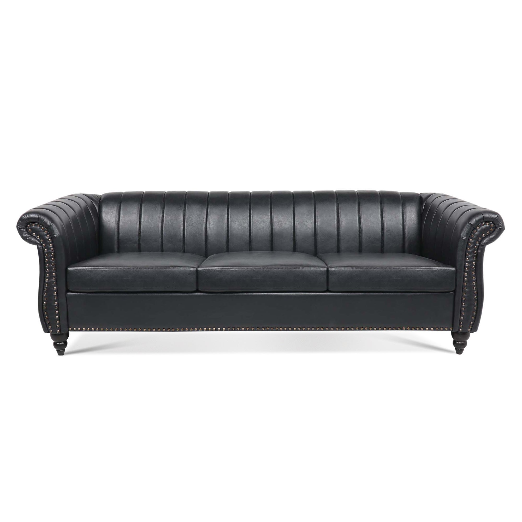 83.46''  PU Rolled Arm Chesterfield Three Seater Sofa.