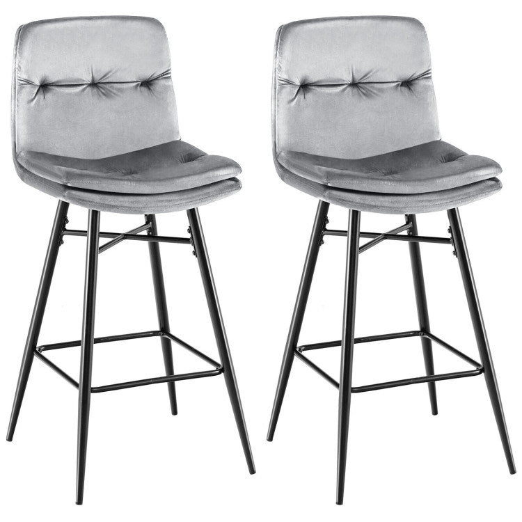 2 Pieces 29 Inch Velvet Bar Stools Set with Tufted Back and Footrests