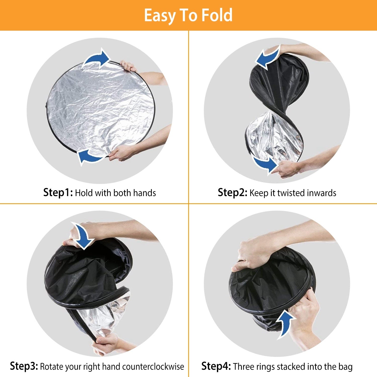 5 In 1 Photography Round Light Reflector Collapsible Multi Disc Light Diffuser w/ Storage Bag Translucent Silver Gold White Black 5 Colors Reflector D