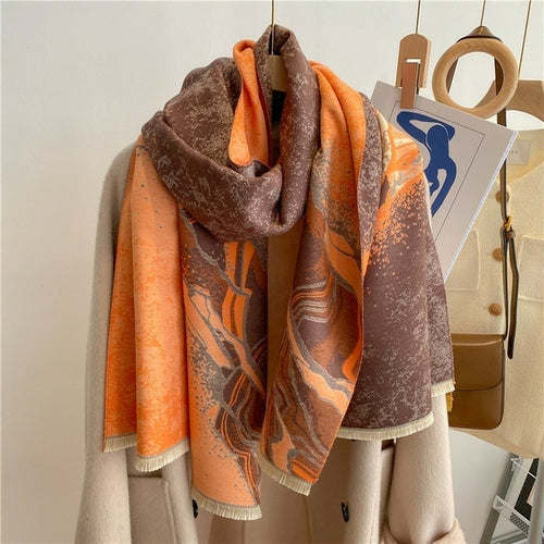 Winter Cashmere Scarf for Women Shawl Luxury Warm Print Thick Blanket