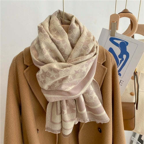 Winter Cashmere Scarf for Women Shawl Luxury Warm Print Thick Blanket