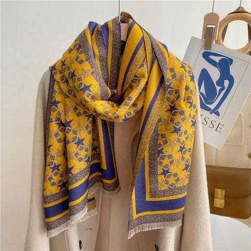 Winter Cashmere Scarf for Women Shawl Luxury Warm Print Thick Blanket