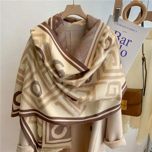 Winter Cashmere Scarf for Women Shawl Luxury Warm Print Thick Blanket